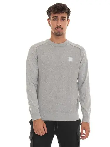 Produktbild: BOSS Herren Kesom Strukturierter Pullover aus Baumwolle und Kaschmir mit Web-Etikett Hellgrau L