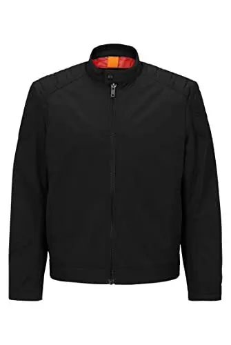 Produktbild: BOSS Herren Ocasey Slim-Fit Bikerjacke aus wasserabweisendem Canvas Schwarz 52