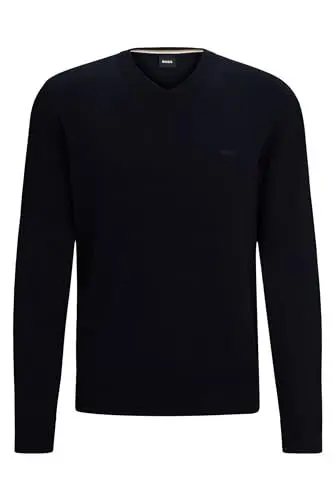 Produktbild: BOSS Herren Pacello-L Pullover aus Reiner Baumwolle mit V-Ausschnitt und Logo-Stickerei Dunkelblau XXL