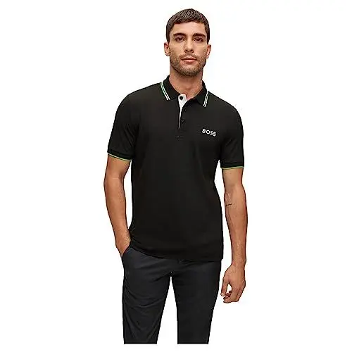 Produktbild: BOSS Herren Paddy Pro Poloshirt aus Baumwoll-Mix mit kontrastfarbenen Logos Schwarz XS