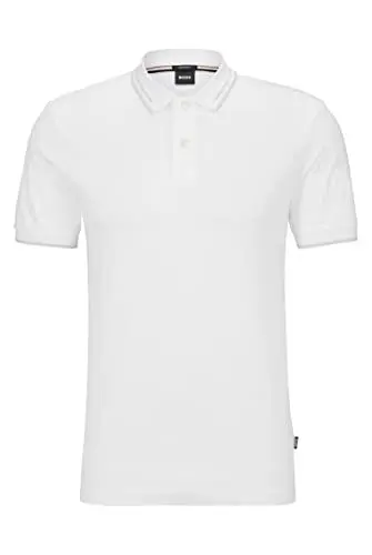 Produktbild: BOSS Herren Phillipson 115 Slim-Fit Poloshirt aus Interlock-Baumwolle mit Jacquard-Streifen Weiß L