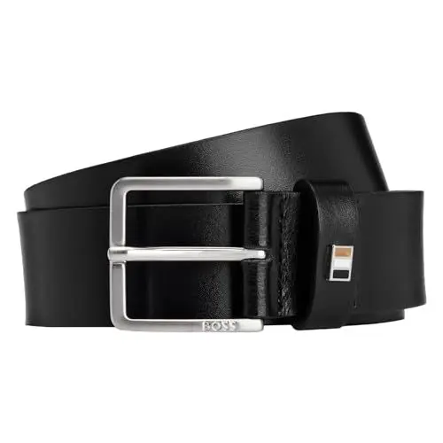 Produktbild: BOSS Herren Ther-Flag-E Sz35 Gürtel aus italienischem Leder mit charakteristischem Streifen-Detail aus Metall Schwarz 110