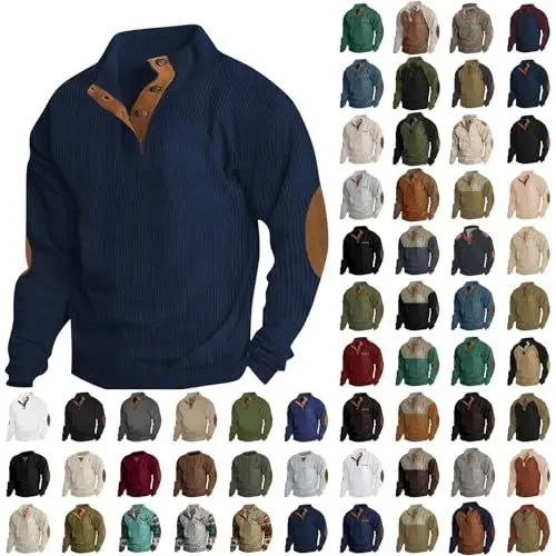 Produktbild: ZHENDEGL Herren Pullover Wolle Sweater Blau Langarm V-Ausschnitt Corduroy 5x_l Fitted Retro Frühling und Herbst