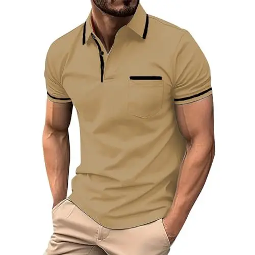 Produktbild: Boss T Shirt Herren Poloshirt Herren Kurzarm 5XL Tshirt Lang Herren Schwarzes Poloshirt Herren T Shirt Herren Poloshirt Herren Schwarz Polo Herrenhemd Kurzarm T Shirts Herren Beige M