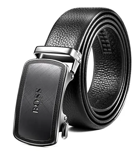 Produktbild: BOSSARON Gürtel Herren Ledergürtel Ratsche Automatikschließe Business Gürtel 35mm Breit Schwarz Verbessertes Material (L2-Schwarz)