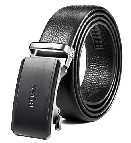 Produktbild: BOSSARON Gürtel Herren Ledergürtel Ratsche Automatikschließe Business Gürtel 35mm Breit Schwarz Verbessertes Material (L6-Schwarz)
