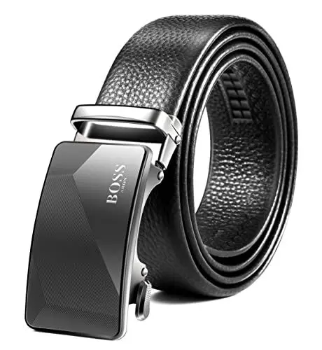Produktbild: BOSSARON Gürtel Herren Ledergürtel Ratsche Automatikschließe Business Gürtel 35mm Breit Schwarz Verbessertes Material (Y8-Schwarz)