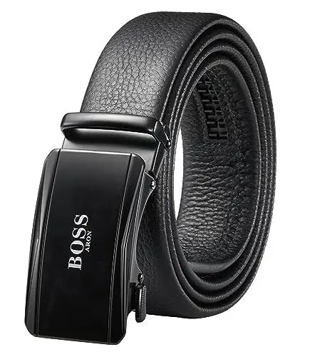 Produktbild: BOSSARON Gürtel Herren Ledergürtel Ratsche Automatikschließe Business Gürtel 35mm Breit Schwarz Verbessertes Material (YYD9-Schwarz)