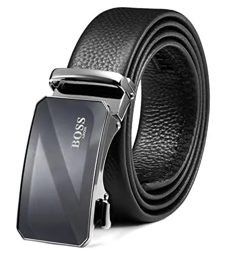 Produktbild: BOSSARON Ledergürtel Herren Leder Gürtel mit Iron Man Stil Automatik Schnalle Business Anzug 35mm Belt (FA2-Schwarz)