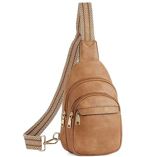 Produktbild: BOSTANTEN Brusttasche Damen Schulterrucksack Sling Bags Klein Umhängetasche Crossbody Bag PU Leder Bauchtasche Stylisch,Hellbraun