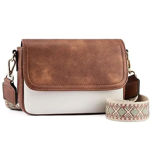 Produktbild: BOSTANTEN Damen Crossbody Bag mit verstellbarem Farbigem Riemen, Damen Umhängetasche aus PU Leder, Schultertasche für Frauen