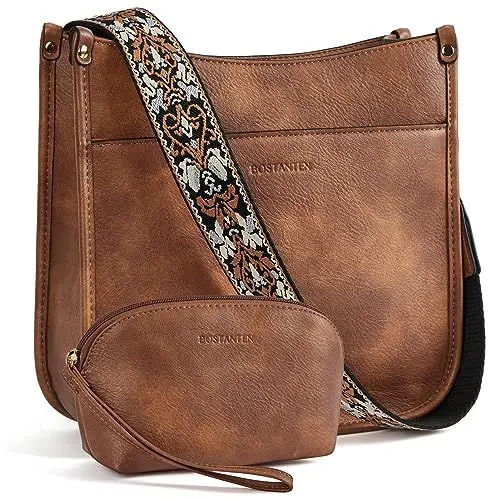 Produktbild: BOSTANTEN Damen Handtasche Kleine Umhängetasche PU Leder Schultertasche mit Geldbörse für Frauen Crossbody Bags mit verstellbarem Farbigem Riemen,Braun