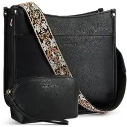 Produktbild: BOSTANTEN Damen Handtasche Kleine Umhängetasche PU Leder Schultertasche mit Geldbörse für Frauen Crossbody Bags mit verstellbarem Farbigem Riemen,Schwarz