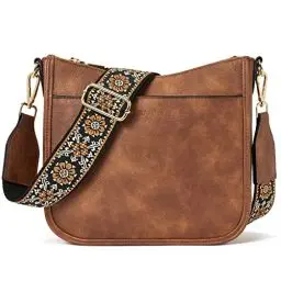Produktbild: BOSTANTEN Kleine Umhängetasche Damen Mittelgroß Handtasche Damen Klein Schultertasche Frauen Crossbody Bags mit verstellbarem Farbigem Riemen, Kunstleder (Braun)