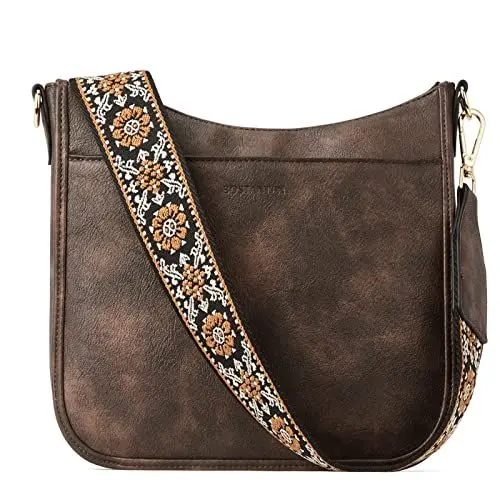 Produktbild: BOSTANTEN Damen Handtasche Kleine Umhängetasche aus PU Leder Schultertasche für Frauen Crossbody Bags mit verstellbarem Farbigem Riemen - Kaffee