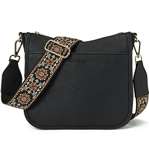 Produktbild: BOSTANTEN Kleine Umhängetasche Damen Mittelgroß Handtasche Damen Klein Schultertasche Frauen Crossbody Bags mit verstellbarem Farbigem Riemen, Kunstleder (Schwarz)