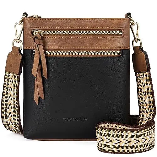Produktbild: BOSTANTEN Damen Handy Umhängetasche, PU Leder Crossbody Schultertasche, Reißverschlusstasche Handtasche Damen Umhängetasche