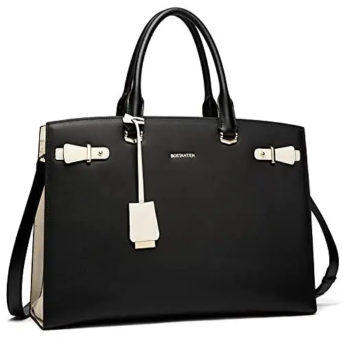 Produktbild: BOSTANTEN Damen Leder Aktentaschen 15.6 Zoll Laptoptasche Frauen Schultertaschen Businesstasche Handtasche Schwarz