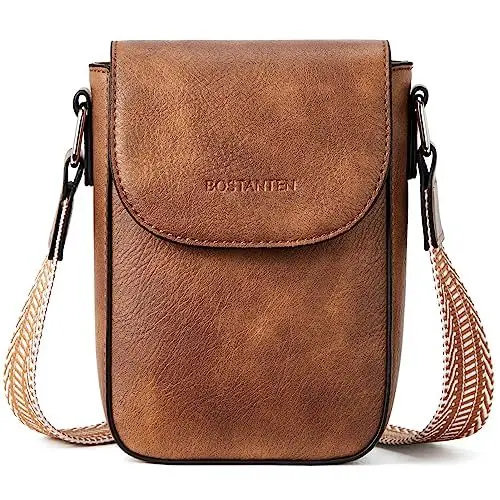 Produktbild: BOSTANTEN Handy Umhängetasche Damen, Handytasche zum Umhängen Leder, Handytasche mit Geldbörse zum Umhängen, Handtasche damen umhängetasche Braun