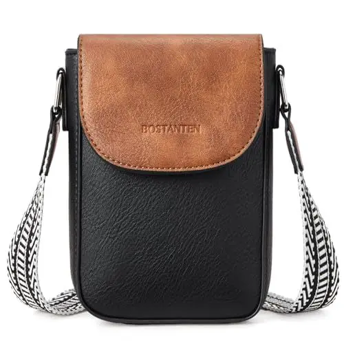 Produktbild: BOSTANTEN Handy Umhängetasche Damen, Handytasche zum Umhängen Leder, Handytasche mit Geldbörse zum Umhängen, Handtasche damen umhängetasche Schwarz Braun