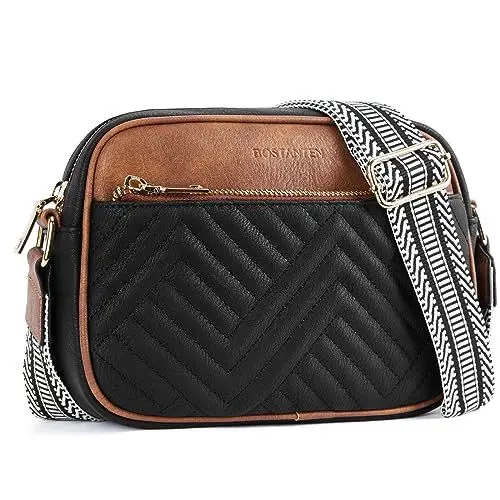 Produktbild: BOSTANTEN Handytasche zum Umhängen Damen,Handy Umhängetasche Leder,Crossbody bag mit verstellbarem Breiter Gurt, gesteppte Handtasche Damen klein
