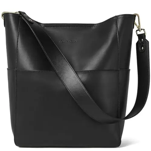Produktbild: BOSTANTEN Leder Damen Handtasche Schultertasche Umhängetasche Designer Tasche Groß Schwarz