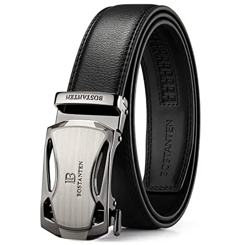 Produktbild: BOSTANTEN Ledergürtel Herren/Junge Schnalle Büffel Leder Gürtel Automatik Jeans Belt Schwarz, Länge 130CM.Geeignet für 41-44 Taille., 1-schwarz