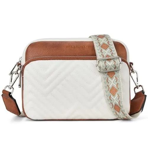 Produktbild: BOSTANTEN Umhängetasche Damen, Klein Handtasche Damen Umhängetasche Crossbody Bag mit Breitem Gurt Handytasche Zum Umhängen Frauen,Beige mit Braun