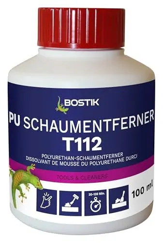 Produktbild: BOSTIK T112 PU Schaum Entferner – Wasserlösliches Lösemittel, Hochwirksames Reinigungsmittel, Gebrauchsfertig mit praktischem Applikator, Löst und entfernt ausgehärteten PU-Schaum und Kleber, 100ml