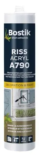 Produktbild: BOSTIK A790 Riss Acryl Weiß – Hochleistungs Acryldichtstoff, Strukturiert und Lösemittelfrei, Wand- und Fassadenrisse Reparatur, Regenfest, Für Innen- und Außenbereich, Überstreichbar, 300ml