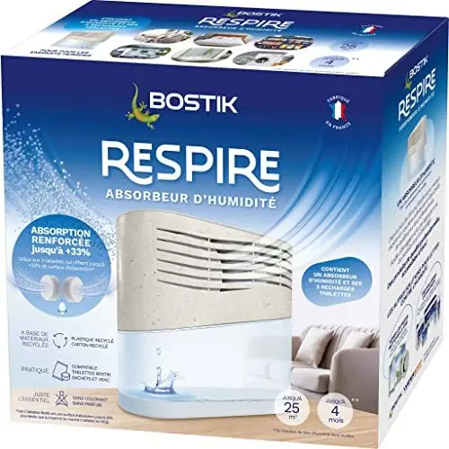 Produktbild: Bostik RESPIRE Luftentfeuchter, Luftentfeuchter für Haus, Wohnung und Wohnwagen, für Räume bis 25m², Inklusive 2 Nachfülltabs je 250g