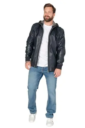 Produktbild: Boston Park Herren große Größen Übergrößen Menswear L-8XL Lederjacke, Kapuze, bis 74 blau 62 201453729-62