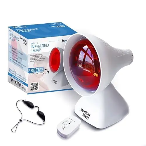 Produktbild: Boston Tech WE122 Infrarotlampe, Desktop-Physiotherapiegerät, Wärmeleistung: 200 W, Linderung von Muskelschmerzen und Verspannungen, 3 Neigungsstufen, Timer und Augenschutz.