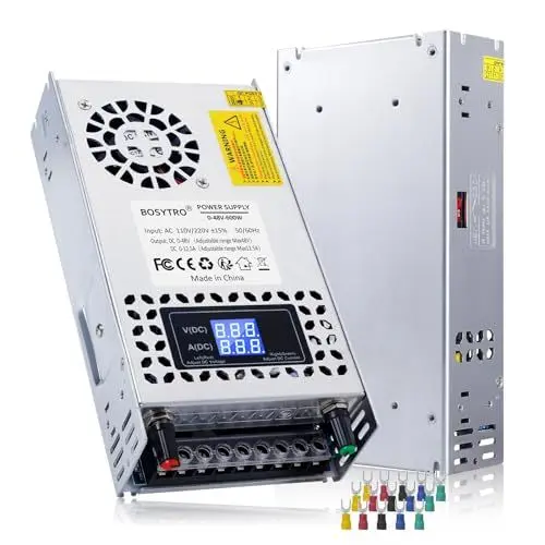 Produktbild: BOSYTRO Einstellbar Schaltnetzteil AC 110V/220V to DC 0-48V Transformator 12.5A 600W Spannung Digitalanzeige DC 5A 10A 12.5A Geregeltes Switching Power Supply für 3D Drucker, CCTV Computer Labor