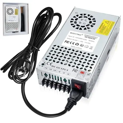 Produktbild: BOSYTRO Upgrade Netzteil 24V 20A 480W Schaltnetzteil Adapter Transformator LED Treiber AC110V / 220V (SMPS) für 3D Drucker, CCTV-Kamerasicherheitssystem,Radio,Computerprojekt(Mit Netzkabel)