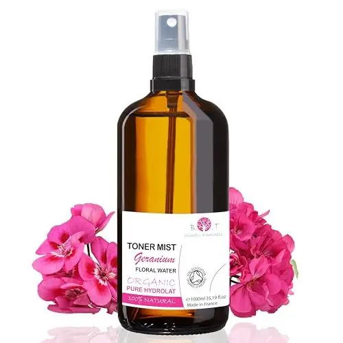 Produktbild: B.O.T cosmetic & wellness ORGANIC Geranium Hydrolate Bio. Geranienwasser für Hautpflege (Gesicht & Körper), Haare & Haushalt. 100% Natural und reines Gesichtswasser. Facial & Body Spray - 1000 ml