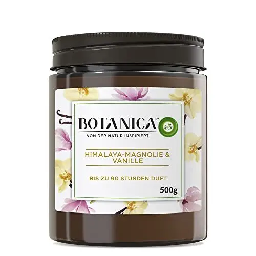 Produktbild: Botanica by Air Wick Duftkerze – Duft: Himalaya-Magnolie und Vanille – Nachhaltig hergestellt mit natürlichen Inhaltsstoffen – 1 x 500 g Kerze im Glas