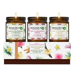 Produktbild: Botanica by Air Wick Duftkerzen Geschenkset – 3 verschiedene Düfte – Bis zu 40 Stunden pro Kerze - 3 x Kerze im Glas – In schöner Geschenkbox - mit natürlichen Inhaltsstoffen