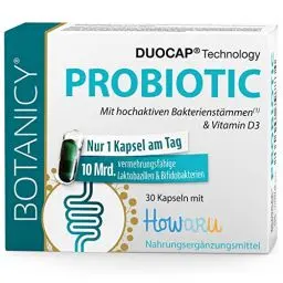 Produktbild: BOTANICY Probiotic - Präbiotika und Probiotika - 10 Mrd. Laktobakterien & Bifidobakterien plus Vitamin D3-30 DUOCAP® 2-in-1 Kapseln, Magensaftresistent - Laborgeprüft in DE