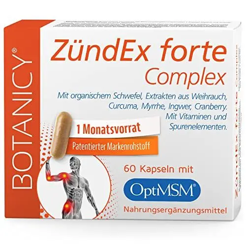Produktbild: ZÜNDEX FORTE COMPLEX - 60 MSM Kapseln Hochdosiert - OptiMSM, Boswellia Serrata Weihrauch, Curcuma, Myrrhe, Ingwer, Cranberry, Vitamine, Spurenelemente