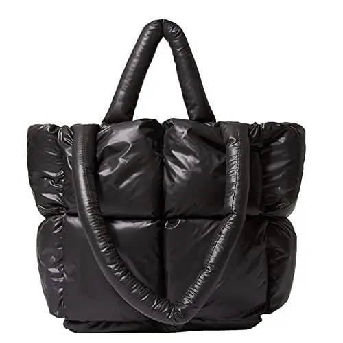 Produktbild: BOTCAM Große Damen-Einkaufstasche Winterweiche Umhängetasche Daunen-Umhängetasche Damenhandtasche Durchsichtige Taschen (Black, One Size)