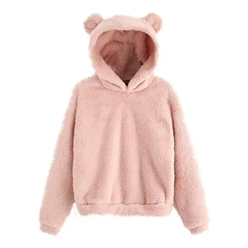 Produktbild: BOTCAM Junge Winter Hoodie Schule Mantel Casual Reißverschluss Mode Einfarbig Lose Outwear Mit Niedlichen Ohr Mantel Ältere Damen (Z1-Pink, XXXXXL)