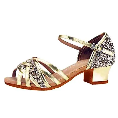 Produktbild: BOTCAM Kinder Kinder Ballsaal Schuhe für den lateinamerikanischen Tanz Tango-Sandalen Kinderschuhe Mit Lichter (Gold, 10Years)