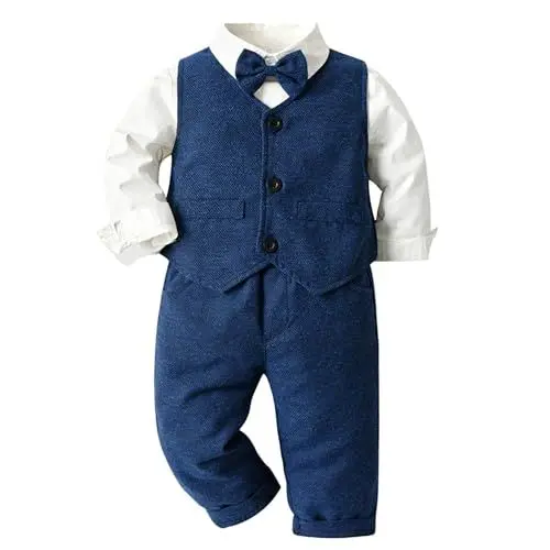 Produktbild: BOTCAM Kleinkind Langarm Hemd Tops Weste Mantel Hosen Kind Kinder Mit Fliege Gentleman Outfits Jäten Baby Set Krawatte (Blue, 70)