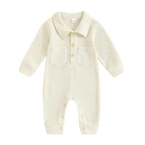 Produktbild: BOTCAM Kleinkind und Winter Modelle Langarm Volltonfarbe Krabbelanzug Baby Klamotten Set (Beige, 3-6 Months)