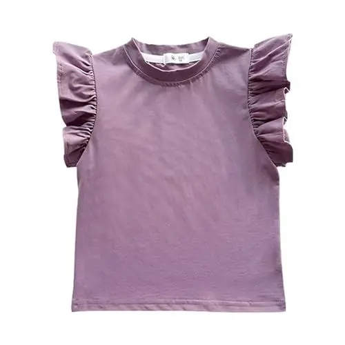Produktbild: BOTCAM Mädchen T-Shirt mit Rundhalsausschnitt, Rüschen, kurzärmelig, Strickoberteil, bequemes -T-Shirt Mädchen Bluse Rose (Purple, 3-4 Years)
