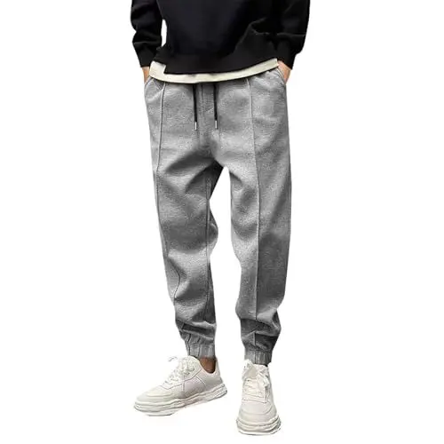 Produktbild: BOTCAM Men's Solid Drawstring Waist Thicken Warm Jogger Sweatpants Stylische Herren Hosen (Grey, XXXL)
