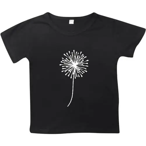 Produktbild: BOTCAM Oberteil mit Sonnenblumen-Aufdruck, Unisex, schlicht, Rundhalsausschnitt, kurzärmelig, für Mädchen und Shirt Mädchen Punkte (Black, 6-7 Years)