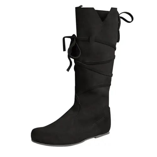 Produktbild: Generisch on schuhe damen saleOverknees Stiefel Damen Leder Einfarbige Mid Calf Cowboy Stiefel Damen Flach Rutschfeste Laufsohle Casual Spitze Zehe Kl