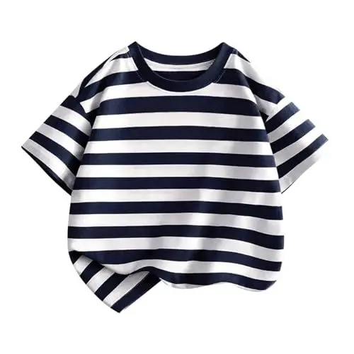 Produktbild: BOTCAM -T-Shirt für Kinder, kurzärmelig, Stehkragen, gestreift, lässig, zum Ausgehen, für oder Mädchen Baby Krawatte (Navy, 11-12 Years)